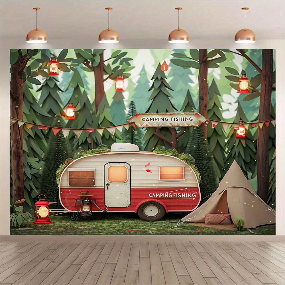 Outdoor Adventure Background - Polyester Jungle camping theme background banners,